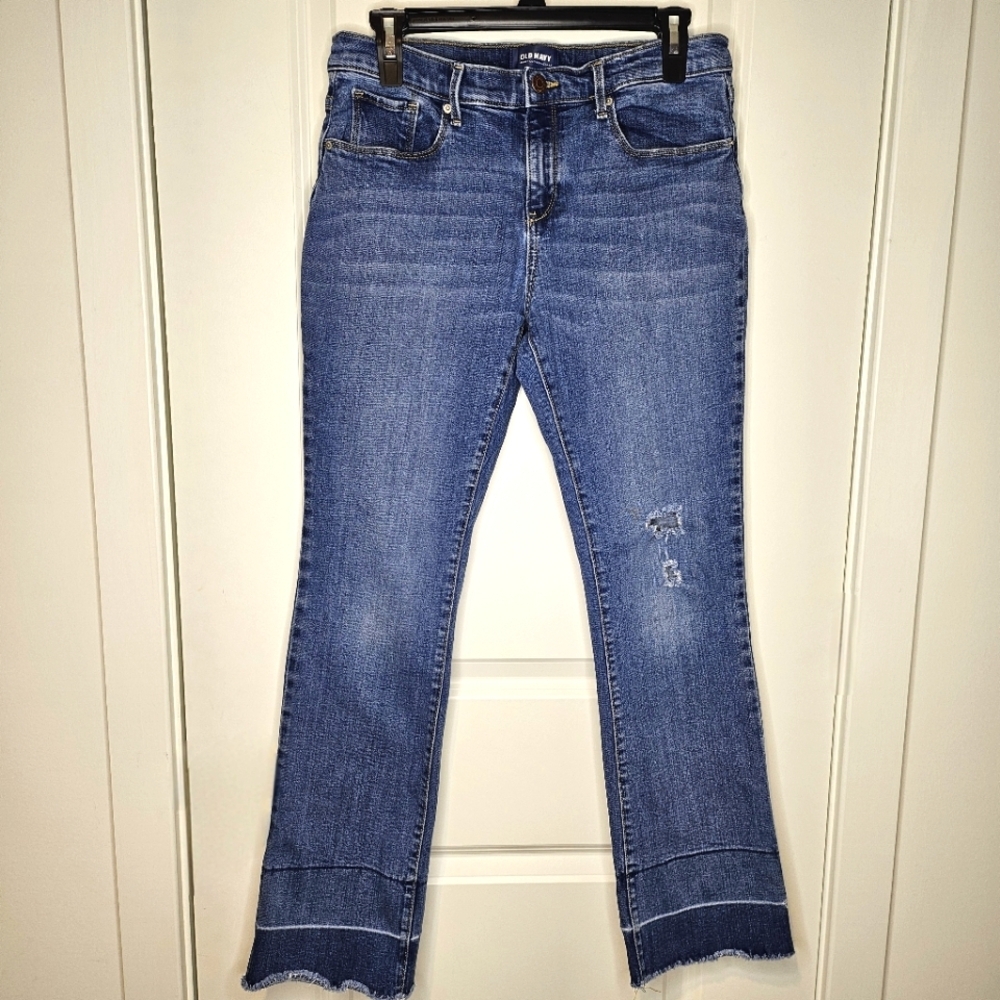 Old Navy Jeans Juniors 14 Plus Bootcut Distressed Raw Stretch Adjustable Waist
